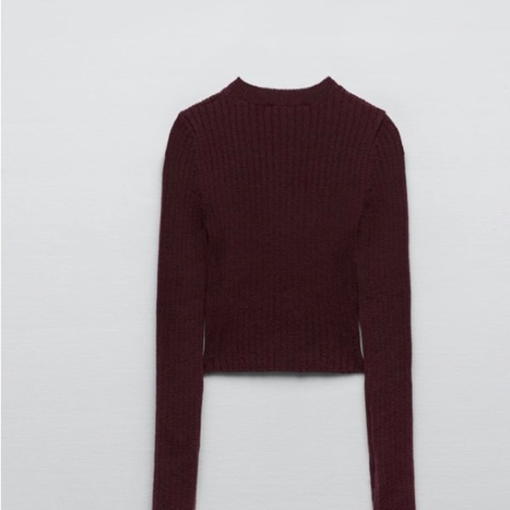 Zara Burgundy Ribbed Knit Top. NWT. Size Large. - Picture 7 of 10